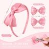 imageDEEKA Beige Bow Headband ampamp 2 Pcs Satin 4 Inch Hair Bows Set Uniform Hair Accessories Hair Band for Little Toddler School Girls BeigeDusty Pink