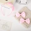 imageDEEKA Beige Bow Headband ampamp 2 Pcs Satin 4 Inch Hair Bows Set Uniform Hair Accessories Hair Band for Little Toddler School Girls BeigeLight Pink