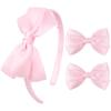 imageDEEKA Beige Bow Headband ampamp 2 Pcs Satin 4 Inch Hair Bows Set Uniform Hair Accessories Hair Band for Little Toddler School Girls BeigeLight Pink