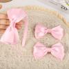 imageDEEKA Beige Bow Headband ampamp 2 Pcs Satin 4 Inch Hair Bows Set Uniform Hair Accessories Hair Band for Little Toddler School Girls BeigeLight Pink