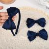 imageDEEKA Beige Bow Headband ampamp 2 Pcs Satin 4 Inch Hair Bows Set Uniform Hair Accessories Hair Band for Little Toddler School Girls BeigeNavy Blue