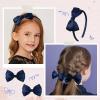 imageDEEKA Beige Bow Headband ampamp 2 Pcs Satin 4 Inch Hair Bows Set Uniform Hair Accessories Hair Band for Little Toddler School Girls BeigeNavy Blue