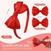 imageDEEKA Beige Bow Headband ampamp 2 Pcs Satin 4 Inch Hair Bows Set Uniform Hair Accessories Hair Band for Little Toddler School Girls BeigeRed
