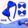 imageDEEKA Beige Bow Headband ampamp 2 Pcs Satin 4 Inch Hair Bows Set Uniform Hair Accessories Hair Band for Little Toddler School Girls BeigeRoyal Blue