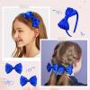 imageDEEKA Beige Bow Headband ampamp 2 Pcs Satin 4 Inch Hair Bows Set Uniform Hair Accessories Hair Band for Little Toddler School Girls BeigeRoyal Blue