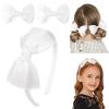 imageDEEKA Beige Bow Headband ampamp 2 Pcs Satin 4 Inch Hair Bows Set Uniform Hair Accessories Hair Band for Little Toddler School Girls BeigeWhite