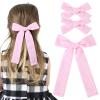imageDEEKA Blue Cotton Linen Hair Bows 2 Sizes 5quotampamp35quot Soft Hair Bow set for Toddler Girls Long Ponytail Knot Bows Alligator Clip Hair Accessories for Little School Girls BlueLight Pink