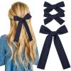 imageDEEKA Blue Cotton Linen Hair Bows 2 Sizes 5quotampamp35quot Soft Hair Bow set for Toddler Girls Long Ponytail Knot Bows Alligator Clip Hair Accessories for Little School Girls BlueNavy Blue
