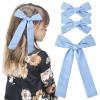 imageDEEKA Blue Cotton Linen Hair Bows 2 Sizes 5quotampamp35quot Soft Hair Bow set for Toddler Girls Long Ponytail Knot Bows Alligator Clip Hair Accessories for Little School Girls BlueBlue