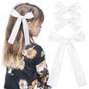 imageDEEKA Blue Cotton Linen Hair Bows 2 Sizes 5quotampamp35quot Soft Hair Bow set for Toddler Girls Long Ponytail Knot Bows Alligator Clip Hair Accessories for Little School Girls BlueWhite