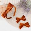 imageDEEKA Dark Green Velvet Bow Headband ampamp 2 Pcs Velvet Hair Bows Set  Uniform Hair Accessories for Little Toddler School GirlsCaramel