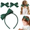 imageDEEKA Dark Green Velvet Bow Headband ampamp 2 Pcs Velvet Hair Bows Set  Uniform Hair Accessories for Little Toddler School GirlsDark Green