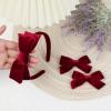 imageDEEKA Dark Green Velvet Bow Headband ampamp 2 Pcs Velvet Hair Bows Set  Uniform Hair Accessories for Little Toddler School GirlsDark Red