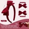 imageDEEKA Dark Green Velvet Bow Headband ampamp 2 Pcs Velvet Hair Bows Set  Uniform Hair Accessories for Little Toddler School GirlsDark Red
