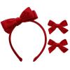 imageDEEKA Dark Green Velvet Bow Headband ampamp 2 Pcs Velvet Hair Bows Set  Uniform Hair Accessories for Little Toddler School GirlsRed