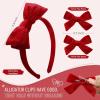 imageDEEKA Dark Green Velvet Bow Headband ampamp 2 Pcs Velvet Hair Bows Set  Uniform Hair Accessories for Little Toddler School GirlsRed