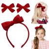 imageDEEKA Dark Green Velvet Bow Headband ampamp 2 Pcs Velvet Hair Bows Set  Uniform Hair Accessories for Little Toddler School GirlsRed