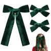 imageDEEKA Red Velvet Hair Bows 2 Sizes Long and Basic 4 Hair Bow Set for Toddler Girls Long Ponytail Knot Bows Alligator Clip Hair Accessories for Little Girls RedDark Green