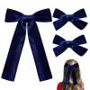 imageDEEKA Red Velvet Hair Bows 2 Sizes Long and Basic 4 Hair Bow Set for Toddler Girls Long Ponytail Knot Bows Alligator Clip Hair Accessories for Little Girls RedNavy Blue