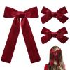imageDEEKA Red Velvet Hair Bows 2 Sizes Long and Basic 4 Hair Bow Set for Toddler Girls Long Ponytail Knot Bows Alligator Clip Hair Accessories for Little Girls RedDark Red