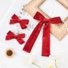 imageDEEKA Red Velvet Hair Bows 2 Sizes Long and Basic 4 Hair Bow Set for Toddler Girls Long Ponytail Knot Bows Alligator Clip Hair Accessories for Little Girls RedRed