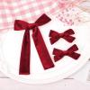 imageDEEKA Red Velvet Hair Bows 2 Sizes Long and Basic 4 Hair Bow Set for Toddler Girls Long Ponytail Knot Bows Alligator Clip Hair Accessories for Little Girls RedDark Red