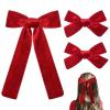 imageDEEKA Red Velvet Hair Bows 2 Sizes Long and Basic 4 Hair Bow Set for Toddler Girls Long Ponytail Knot Bows Alligator Clip Hair Accessories for Little Girls RedRed