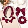 imageDEEKA Velvet Hair Bows ampamp Knotted Headband ampamp Scrunchy Fable Hair Bow Headband Set Velvet Scrunchies Alligator Clips for Toddler Girls ampamp Women BlackDark Red