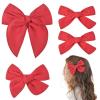 imageDEEKA 4 PCS Blue Cotton Linen Hair Bows 3 Styles 5quot ampamp 4quot Handmade Hair Bow set for Toddler Girls Alligator Hair Clips Knot Bows Hair Accessories for Little School Girls BlueRed