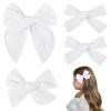 imageDEEKA 4 PCS Blue Cotton Linen Hair Bows 3 Styles 5quot ampamp 4quot Handmade Hair Bow set for Toddler Girls Alligator Hair Clips Knot Bows Hair Accessories for Little School Girls BlueWhite
