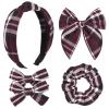 imageDEEKA 5 Styles Uniform Plaid Long Tail Hair Bows Knotted Headband Scrunchies Bow Set Alligator Clips Back to School Accessories for Toddler Little School Girls BlueampampWhite 5 StylesBurgundy