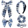 imageDEEKA 5 Styles Uniform Plaid Long Tail Hair Bows Knotted Headband Scrunchies Bow Set Alligator Clips Back to School Accessories for Toddler Little School Girls BlueampampWhite 5 StylesBlueWhite 5 Styles