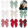 imageDEEKA 8 PCS Large Christmas Fable Hair Bows Cotton Linen Red and Black Plaid Hair Bow for Toddlers Girls Handmade Christmas Hair Accessories for Little Girls KidsChristmas Themed Color B