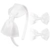 imageDEEKA Beige Bow Headband ampamp 2 Pcs Satin 4 Inch Hair Bows Set Uniform Hair Accessories Hair Band for Little Toddler School Girls BeigeWhite