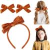 imageDEEKA Dark Green Velvet Bow Headband ampamp 2 Pcs Velvet Hair Bows Set  Uniform Hair Accessories for Little Toddler School GirlsCaramel