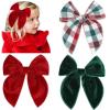 imageDEEKA Large Christmas Fable Hair Bows 3 PCS Red and Green Velvet Bows Plaid Checkered Hair Bow Clips for Toddler Girls Fabric Christmas Hair Accessories for Little Girls KidsRedGreen VelvetPlaid
