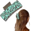 imageDEEKA Real Leather Large Western Hair Clips Cow Printed Cowhide Tooled 4quot Hair Claw Clips Gifts for Thick Hair Country Girls Cowgirl Stuff Western Hair Accessories Gift for Women and Girls BrownGreen Embossed