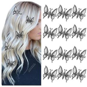 imageDEEKA 12 PCS 3D Moving Butterfly Hair Clips Metal Gold Moving Wings Butterfly Hair Accessories 90s Hair Clips Barrette for Women and Girls GoldBlack