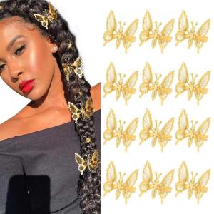 imageDEEKA 12 PCS 3D Moving Butterfly Hair Clips Metal Gold Moving Wings Butterfly Hair Accessories 90s Hair Clips Barrette for Women and Girls GoldGold