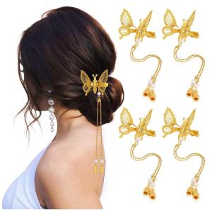 imageDEEKA 12 PCS 3D Moving Butterfly Hair Clips Metal Gold Moving Wings Butterfly Hair Accessories 90s Hair Clips Barrette for Women and Girls GoldGold with Tassel