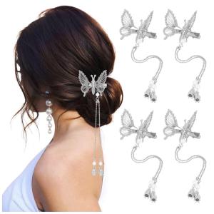 imageDEEKA 12 PCS 3D Moving Butterfly Hair Clips Metal Gold Moving Wings Butterfly Hair Accessories 90s Hair Clips Barrette for Women and Girls GoldSilver with Tassel