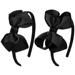 imageDEEKA 2 PCS 4quot Dark Green Bow Headband Grosgrain Ribbon Hair Bows for Toddlers Hair Band Accessories for Little Girls Kids Set of 2 Dark GreenBlack