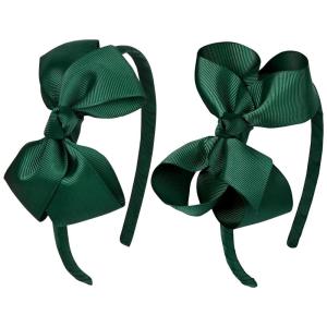 imageDEEKA 2 PCS 4quot Dark Green Bow Headband Grosgrain Ribbon Hair Bows for Toddlers Hair Band Accessories for Little Girls Kids Set of 2 Dark GreenHunter Green