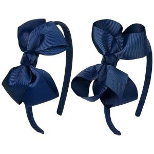 imageDEEKA 2 PCS 4quot Dark Green Bow Headband Grosgrain Ribbon Hair Bows for Toddlers Hair Band Accessories for Little Girls Kids Set of 2 Dark GreenNavy Blue