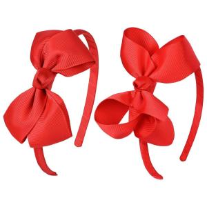 imageDEEKA 2 PCS 4quot Dark Green Bow Headband Grosgrain Ribbon Hair Bows for Toddlers Hair Band Accessories for Little Girls Kids Set of 2 Dark GreenRed
