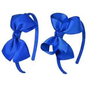 imageDEEKA 2 PCS 4quot Dark Green Bow Headband Grosgrain Ribbon Hair Bows for Toddlers Hair Band Accessories for Little Girls Kids Set of 2 Dark GreenRoyal Blue