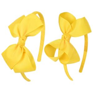 imageDEEKA 2 PCS 4quot Dark Green Bow Headband Grosgrain Ribbon Hair Bows for Toddlers Hair Band Accessories for Little Girls Kids Set of 2 Dark GreenYellow