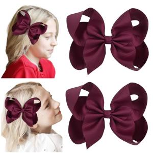 imageDEEKA 2 PCS 6quot Big Handmade Grosgrain Ribbon Solid Color Hair Bows Alligator Clips Hair Accessories for Little Teen Toddler Girls Kids Set of 2 RedBurgundy