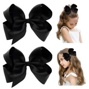 imageDEEKA 2 PCS 6quot Big Handmade Grosgrain Ribbon Solid Color Hair Bows Alligator Clips Hair Accessories for Little Teen Toddler Girls Kids Set of 2 RedBlack