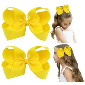 imageDEEKA 2 PCS 6quot Big Handmade Grosgrain Ribbon Solid Color Hair Bows Alligator Clips Hair Accessories for Little Teen Toddler Girls Kids Set of 2 RedYellow